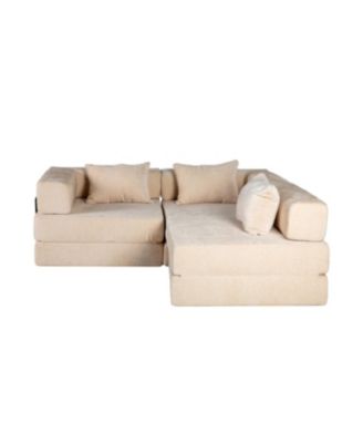 Compression Sofa, Convertible Floor Sofa Bed, Modular Sectional, No Assembly, Chenille, Beige