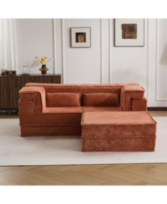 Orange Compression Sofa, Convertible Floor Sofa Bed, Modular Sectional