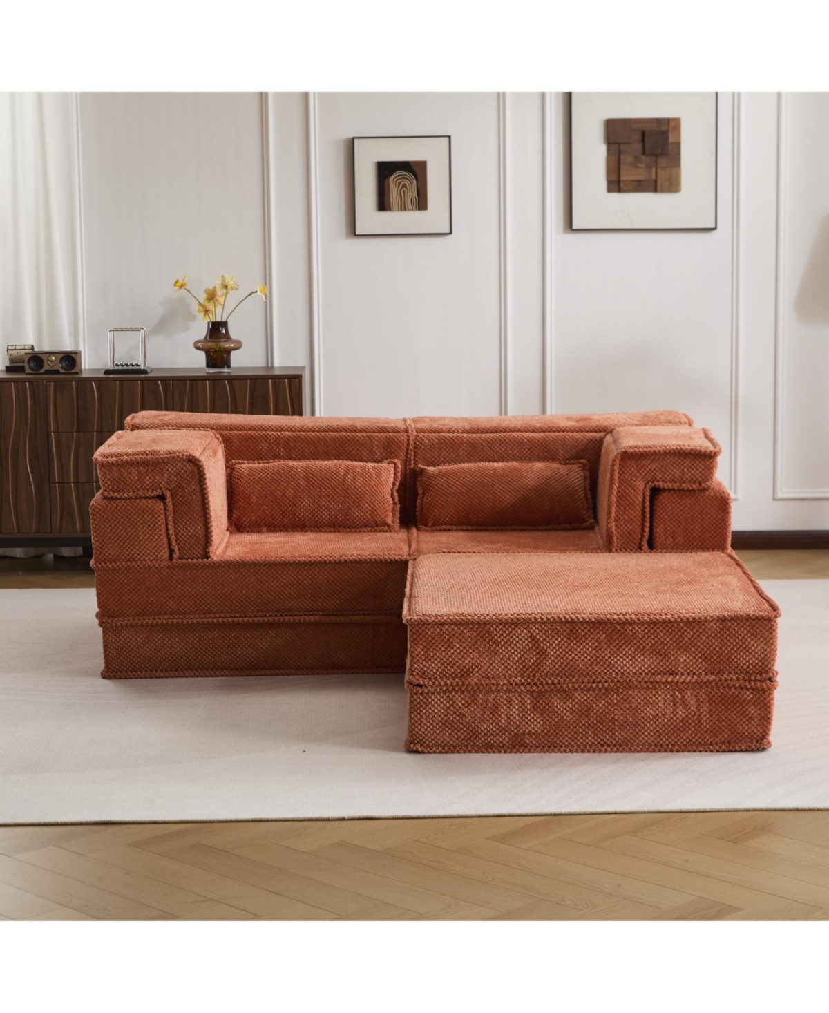 Streamdale Furniture Orange Compression Sofa, Convertible Floor Sofa Bed