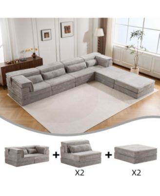 Compression Sofa, Convertible Floor Sofa Bed, Light-grey