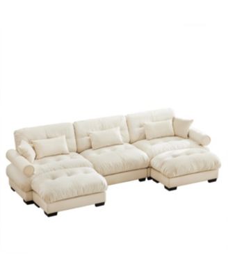 Streamdale U Shape Modular Sectional Sofa Couch with Two Movable Ottomans, Cream