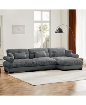 Super Comfort Oversized Modular Velvet Sectional Sofa Couch with Ottoman, Grey