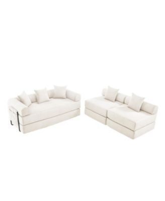 Folding Sofa Bed with Pillow Back Handrail and Memory Foam Mattress