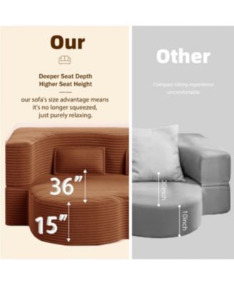 Streamdale Modern Floor Sofa with 2 Pillows, Convertible Plush Corduroy Sleeper Sofa Bed, Orange