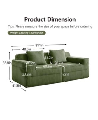 Modular 2 Seat Loveseat Boneless Sofa, Cloud Sectional Couch with Deep Seat