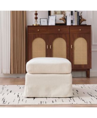Streamdale Beige Chenille Ottoman with Black Metal Legs
