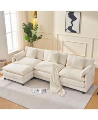  Modern L-Shaped Cloud Couch with Ottoman, 4-Seat Chenille Sectional Sofa