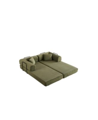 Streamdale Green Corduroy Convertible Sleeper Sofa Bed with Pillow