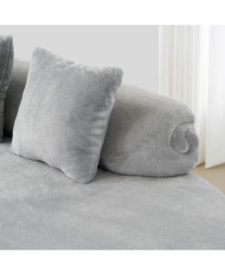 Streamdale Modern curved flannelette sofa with pillows in light gray.