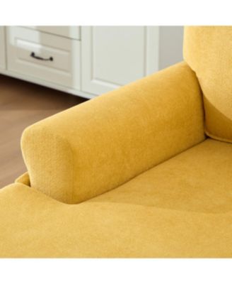 Modern Minimalist Chenille Chaise Lounge Recliner Single Sofa with Wooden Legs & Storage Pockets