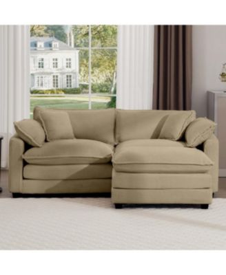 Streamdale Corduroy L-Shaped 2-Seater Sofa with Ottoman, Tan