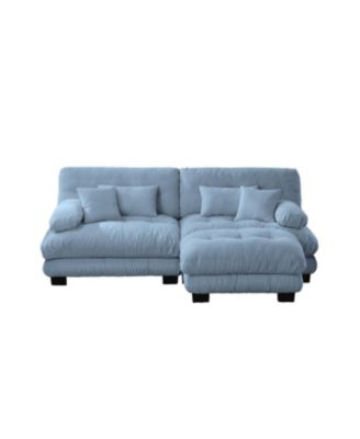 Cloud Couch Chenille Blue Sectional Sofa with Ottoman and Pillows