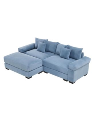 Streamdale Oversized Cloud Modular L-Shape Sectional Couch with Ottoman, Blue