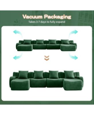 Streamdale U-Shaped Boneless Sofa, Teddy Fabric, No Assembly Required, Green