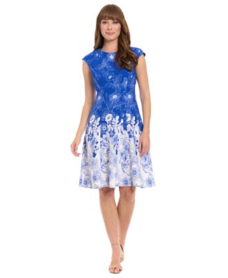 Women's Floral Jewel-Neck Fit & Flare Dress