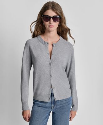 Women's Rhinestone Button-Front Crewneck Cardigan