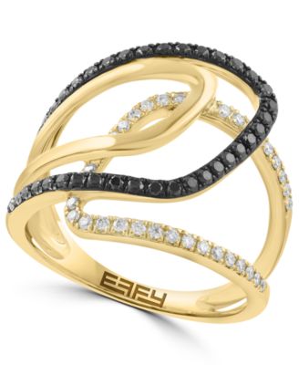 White & Black Diamond Ring (3/8 ct. t.w.) in 14k Yellow Gold
