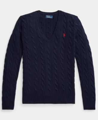 Women's Cable Wool-Cashmere V-neck Sweater