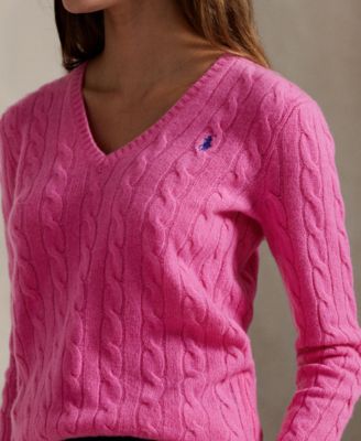 Women's Cable Wool-Cashmere V-neck Sweater