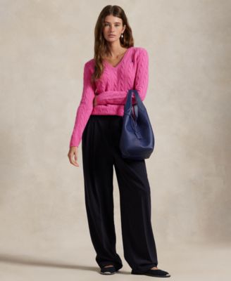 Women's Cable Wool-Cashmere V-neck Sweater