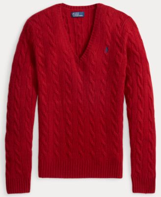 Women's Cable Wool-Cashmere V-neck Sweater