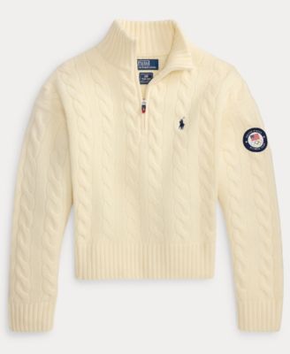 Women's Team USA Cable Wool-Cashmere Half-Zip Sweater