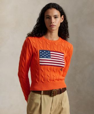 Women's Flag Cable-Knit Cropped Sweater
