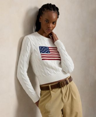 Women's Flag Cable-Knit Cropped Sweater