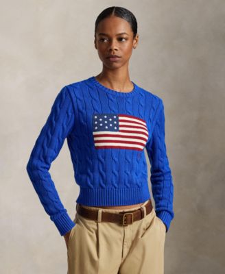 Women's Flag Cable-Knit Cropped Sweater