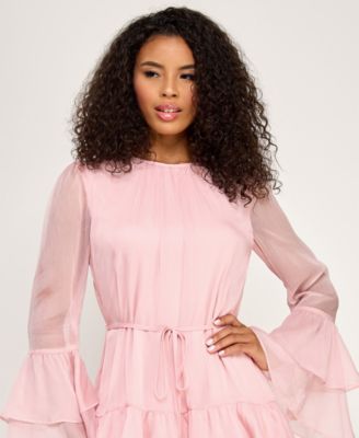 Juniors' Crewneck Layered Ruffle Mini Dress