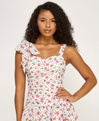 Juniors' Floral Polka Dot Short Dress