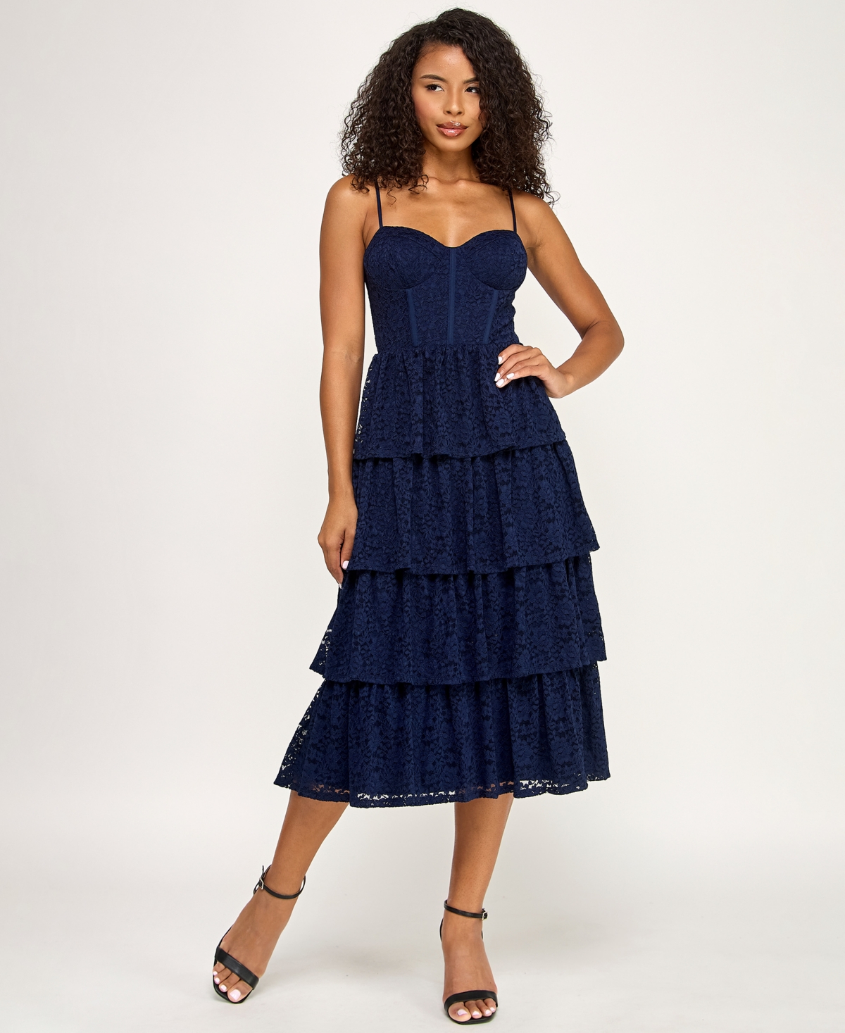 Seni & Cade Juniors' Layered Sweetheart Neck Midi Dress