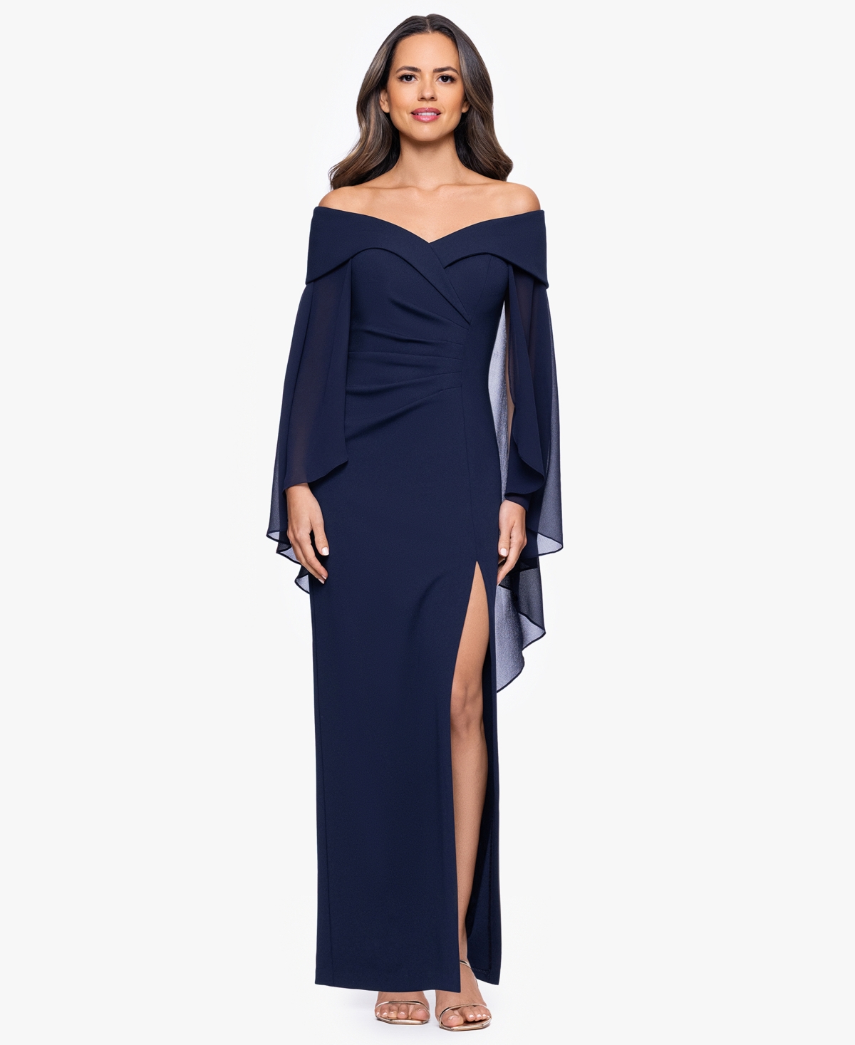 Xscape Petite Off-The-Shoulder Cape Dress