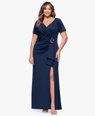 Plus Size Short-Sleeve V-Neck Long Dress