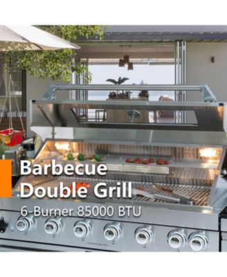 43" 6-Burner Gas Grill Outdoor Kitchen with Rotisserie, Granite & Storage