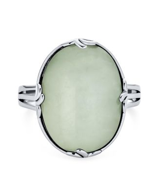 Light Green Jade Fleur-de-Lis Filigree Full Finger Armor Statement Ring Sterling Silver