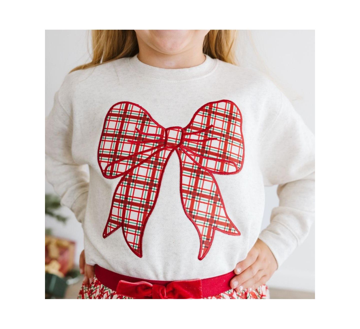 Толстовка Sweet Wink Christmas Plaid Bow Patch для девочек-малышей, цвет: Натуральный — фото 3