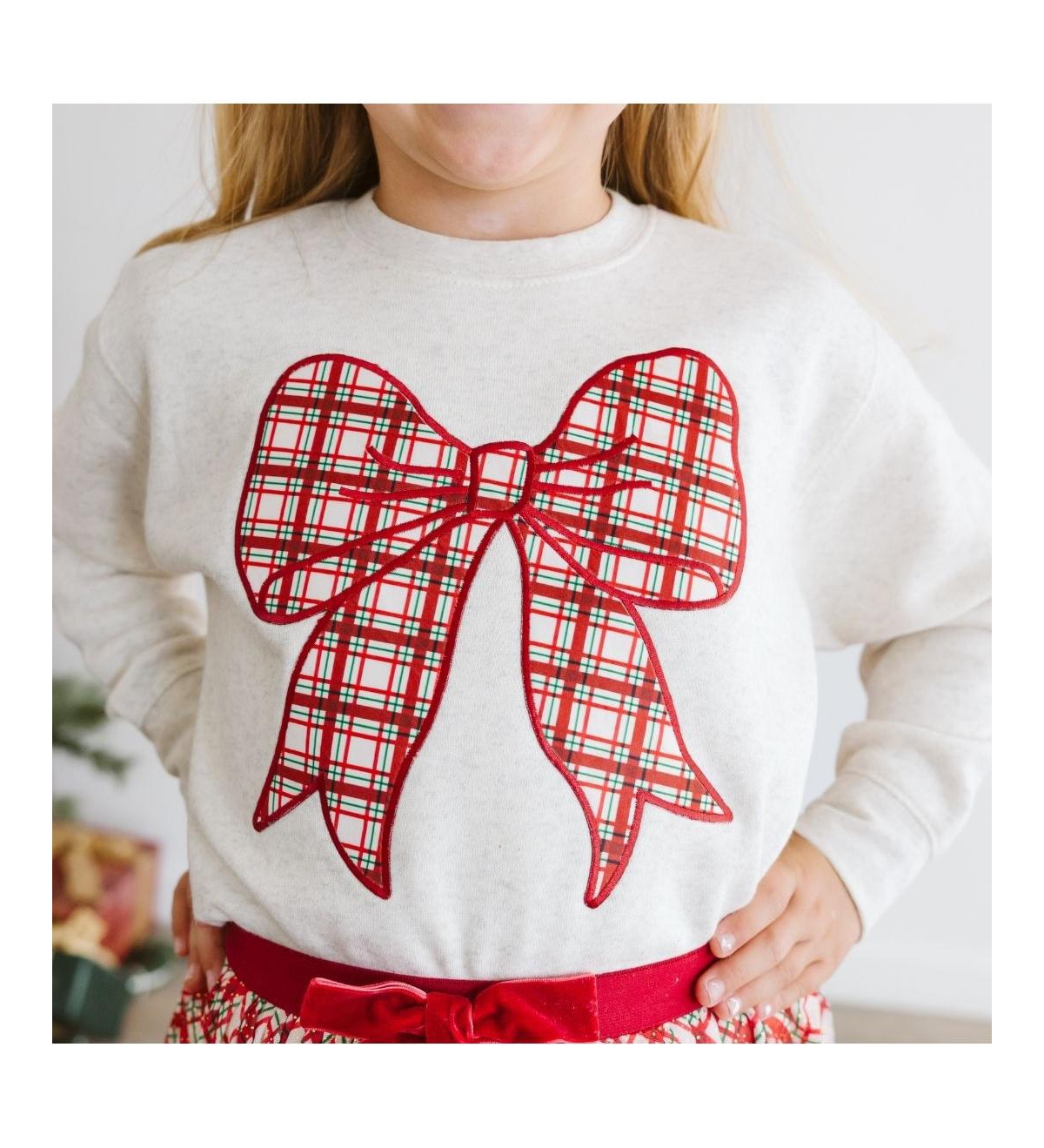 Sweet Wink Toddler Girls Christmas Plaid Bow Patch Sweatshirt