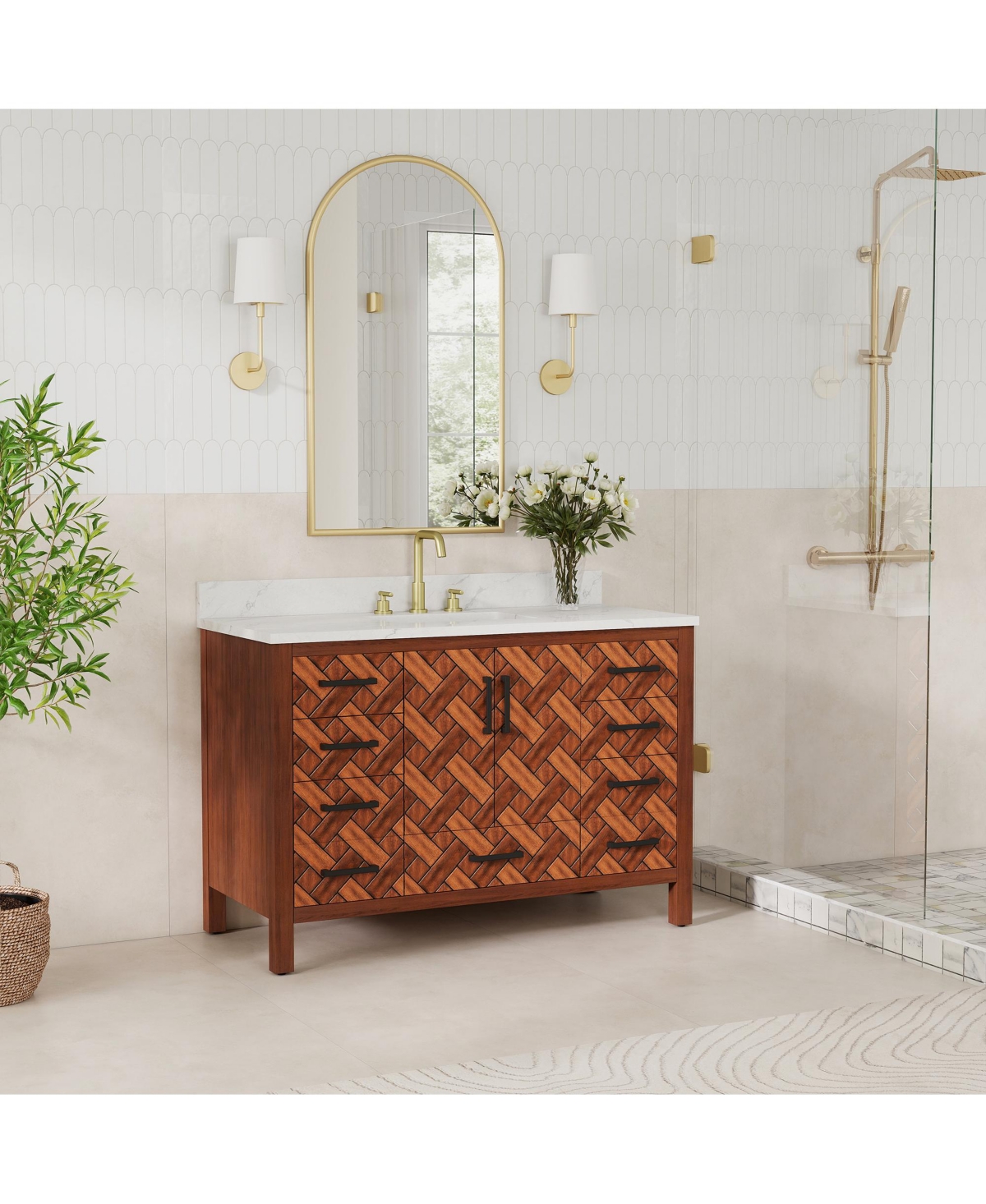 Casainc 48" Fully Assembled Bathroom Vanity with Engineered Stone Top, Solid Wood Frame and Built-in Outlet