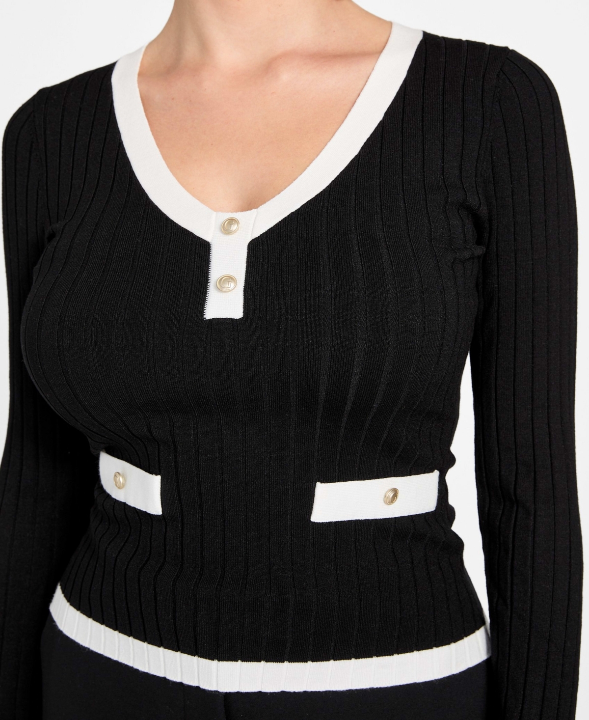 Guess Women's Laurel Ribbed Knit V-Neck Sweater