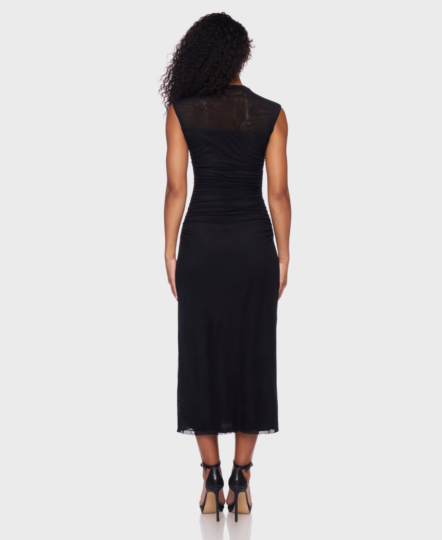 Женское платье B Darlin Shirred Waist Mock Neck Midi, цвет: Чёрный — фото 6