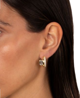 Cubic Zirconia Gold Plated Gold Plated Emerald Bezel Double Row Huggie Earrings