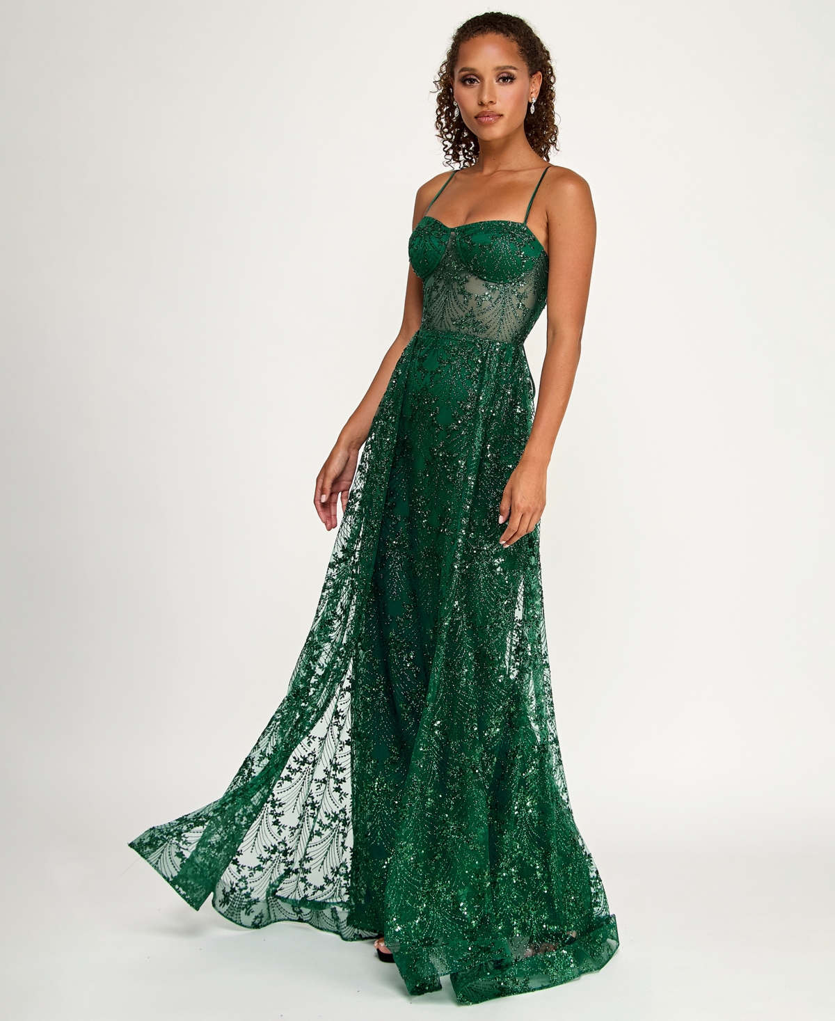 Say Yes Juniors' Glitter Sequin Walk-Through Gown