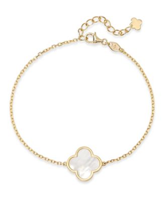 Mother of Pearl Clover Bracelet in 14K Gold, 6.5 in adj to 7.5 in, approx. 2.6gr