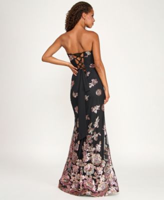 Juniors' Sequin Flower Long Slim Gown, Created for Macy's