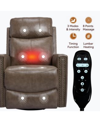 Genuine Leather Heat Massage Manual Recliner Chair with Rocker and Swivel