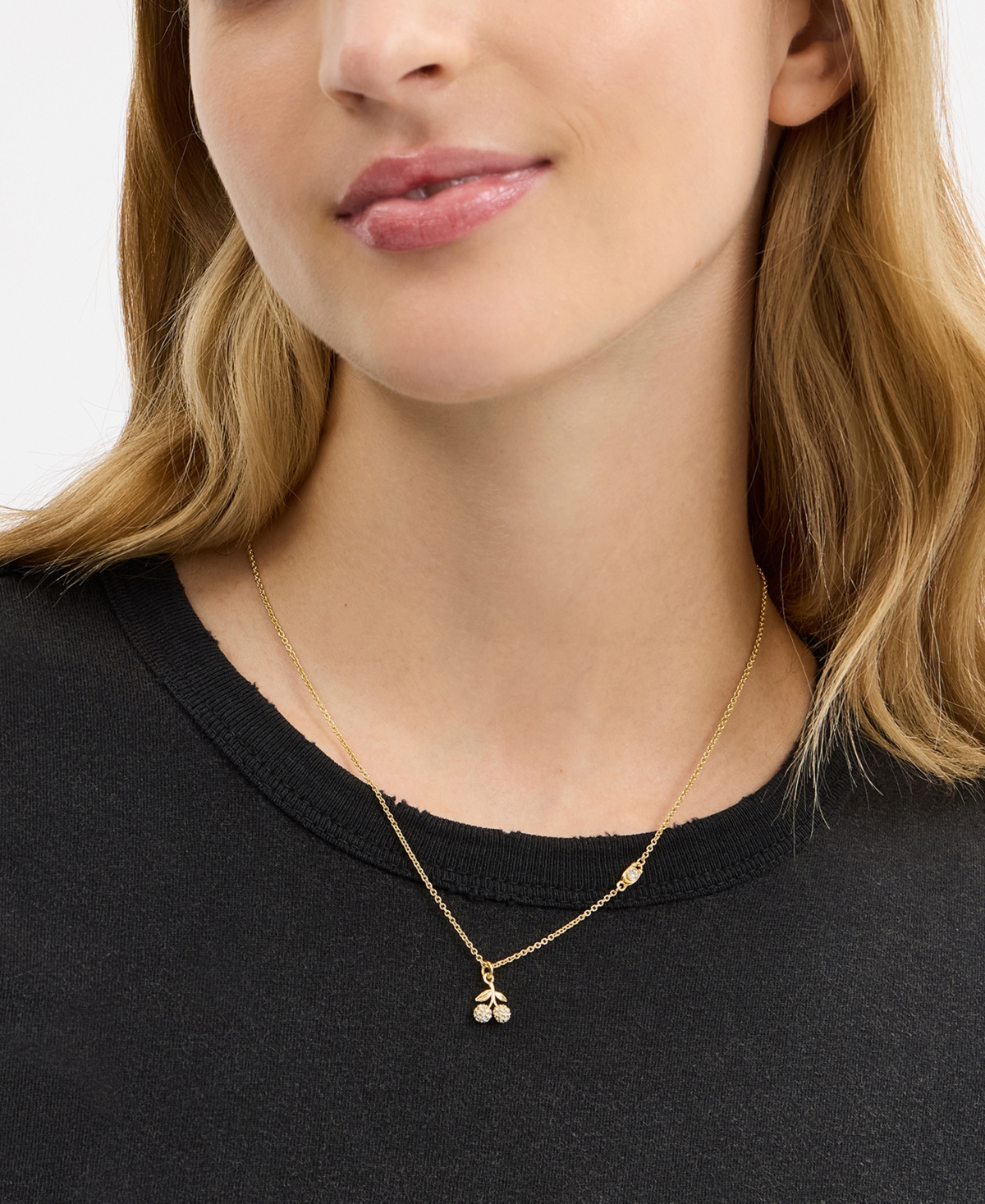 Coach Faux Stone Pave Icons Cherry Pendant Necklace