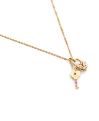 Faux Stone Charming Charms Signature Padlock Key Pendant Necklace