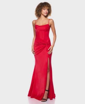 Juniors' Spaghetti Straps Lace-Up Back Long Gown