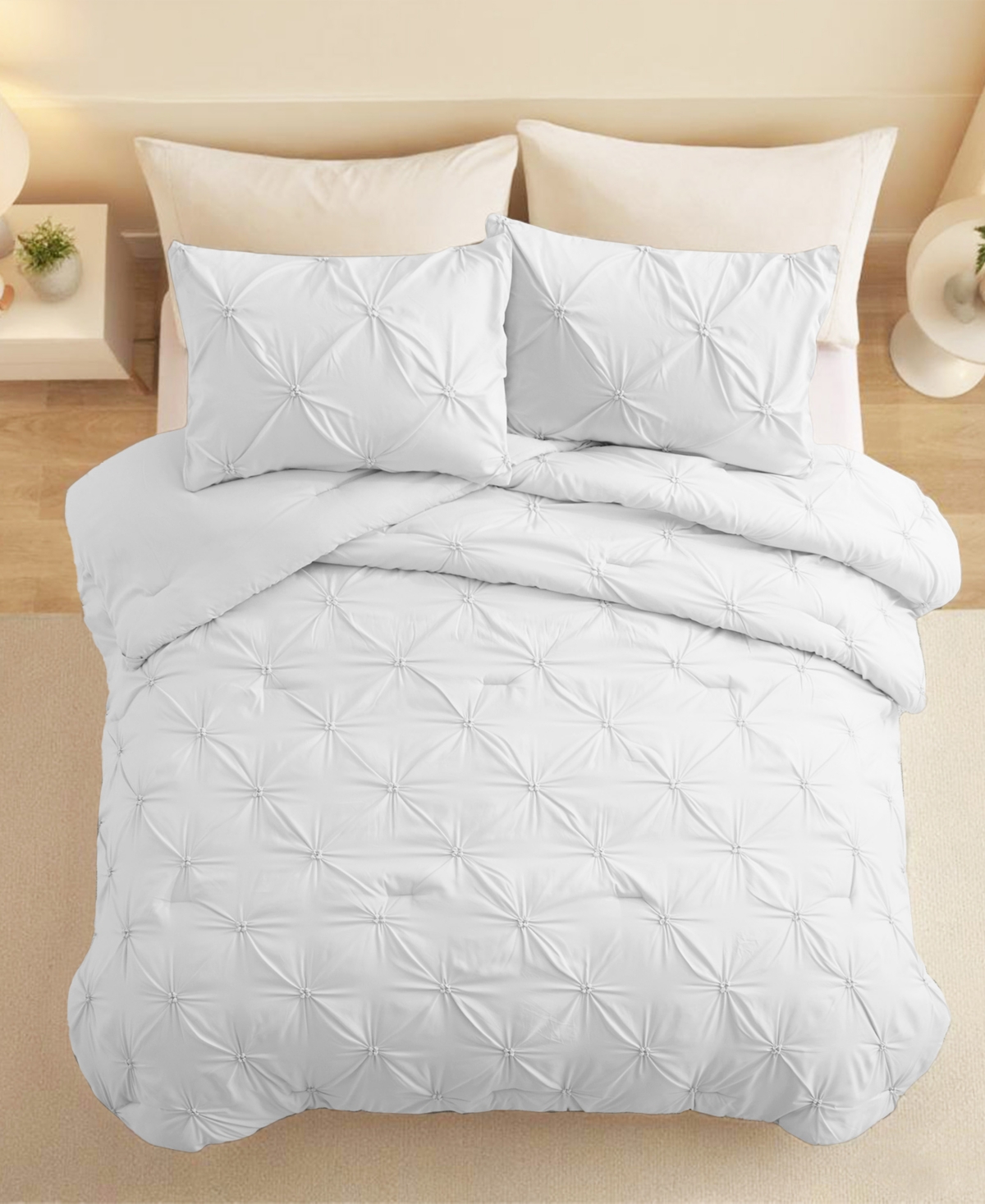 Unikome 3 Piece Pinch Pleated Down Alternative Comforter Set, Twin